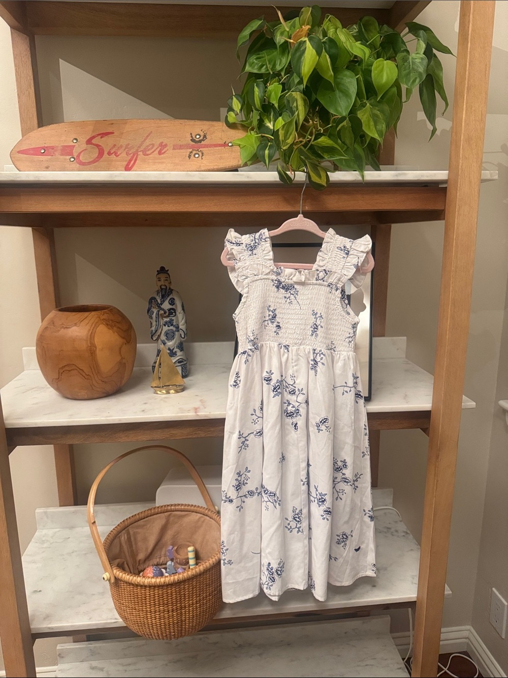 Girls Petite Plume White Sundress with Blue Floral Print size 5